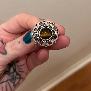 Sterling-Style Tiger's Eye Statement Ring - Brown Gemstone